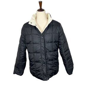 L.L. BEAN Women's Reversible Down Jacket Ivory and Black Sz M EUC